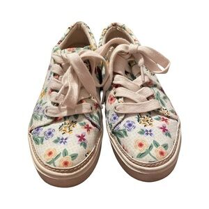 TOMS Natural Autumn FALL Floral Sneaker Size 8.5 Women’s Shoe Organic Cotton GUC